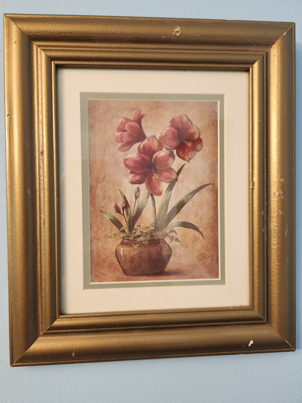 Red Floral Print in Gold Frame - Home Art Print